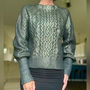 Veronica Beard Pipes and Shaw coated metallic cable sweater